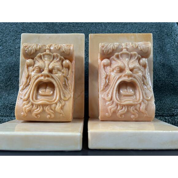 Greek Screaming Man Stone Bookends MCM Vintage - Picture 5 of 16